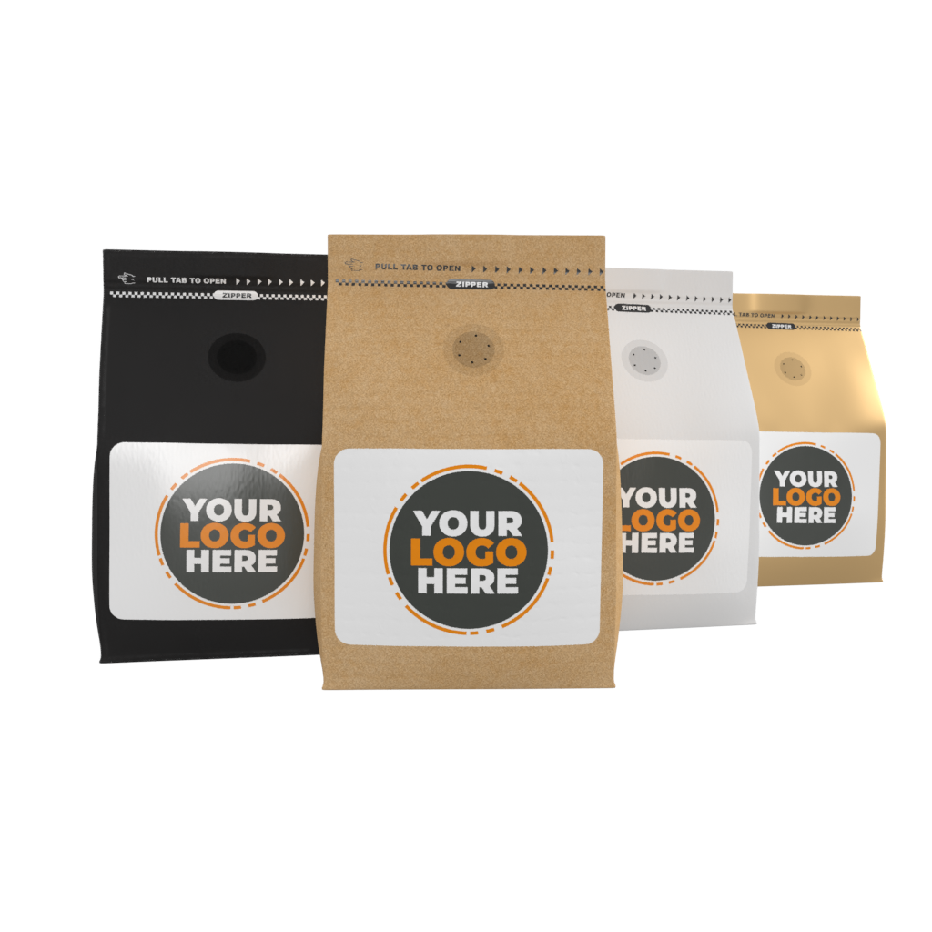 Bolsa de café blanca de 16 oz con etiquetas personalizadas - Bolsas de café blancas de pie con etiquetas personalizadas para granos de café
